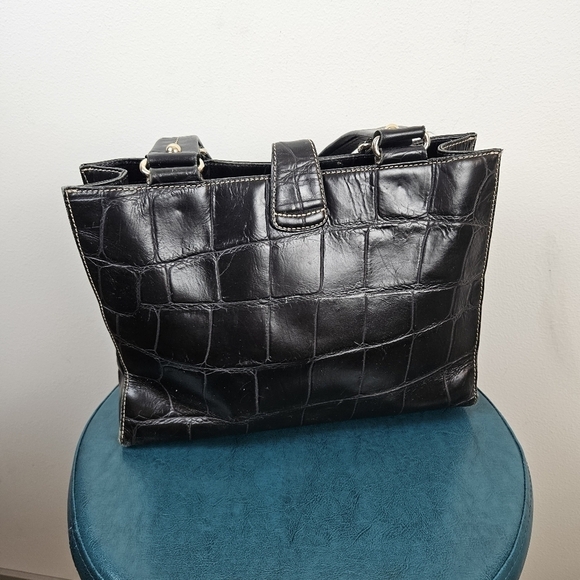 Dooney & Bourke Satchel Handbag Black Croc Embossed Leather Reversible Clip Lock - Picture 6 of 13